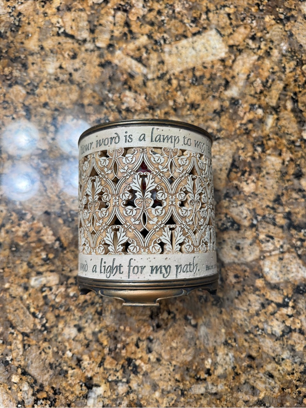 Decorative Filigree Candle Holder in Antique Gold and Cream